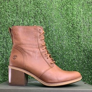 Timberland Women's Tan Leather Lace-Up Block Heel Boot